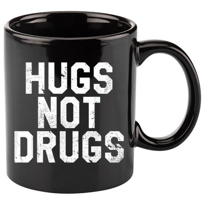 Hugs Not Drugs Distressed Jumbo Print Graphic 11oz C Handle Ceramic Mug
