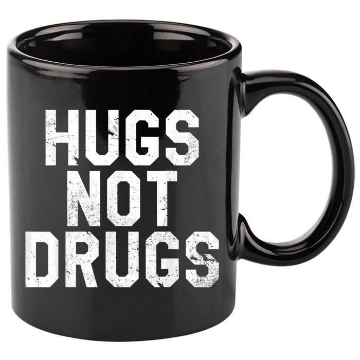 Hugs Not Drugs Distressed Jumbo Print Graphic 11oz C Handle Ceramic Mug