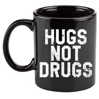 Hugs Not Drugs Distressed Jumbo Print Graphic 11oz C Handle Ceramic Mug