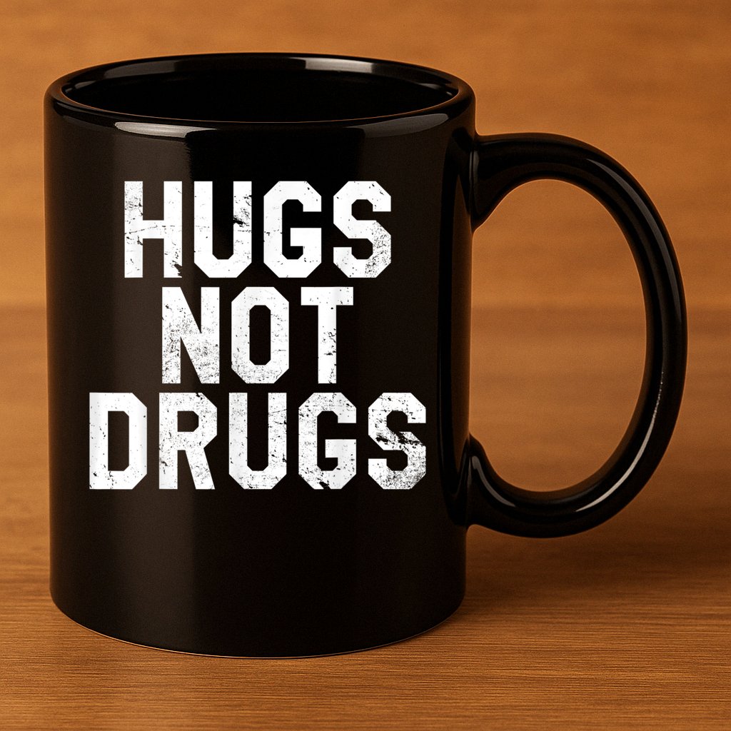 Hugs Not Drugs Distressed Jumbo Print Graphic 11oz C Handle Ceramic Mug
