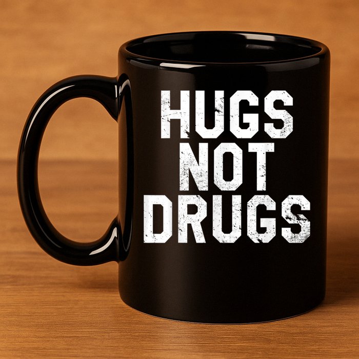 Hugs Not Drugs Distressed Jumbo Print Graphic 11oz C Handle Ceramic Mug