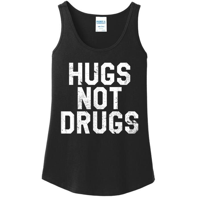 Hugs Not Drugs Distressed Jumbo Print Graphic Ladies Essential Tank