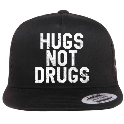 Hugs Not Drugs Distressed Jumbo Print Graphic Flat Bill Trucker Hat