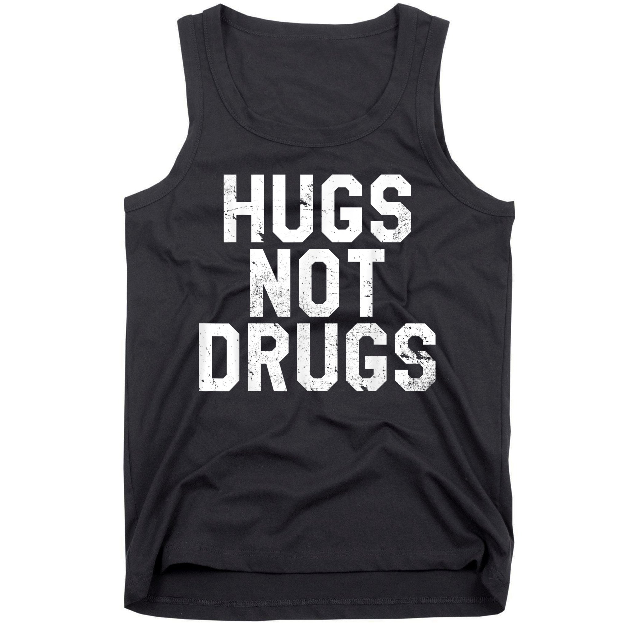 Hugs Not Drugs Distressed Jumbo Print Graphic Tank Top