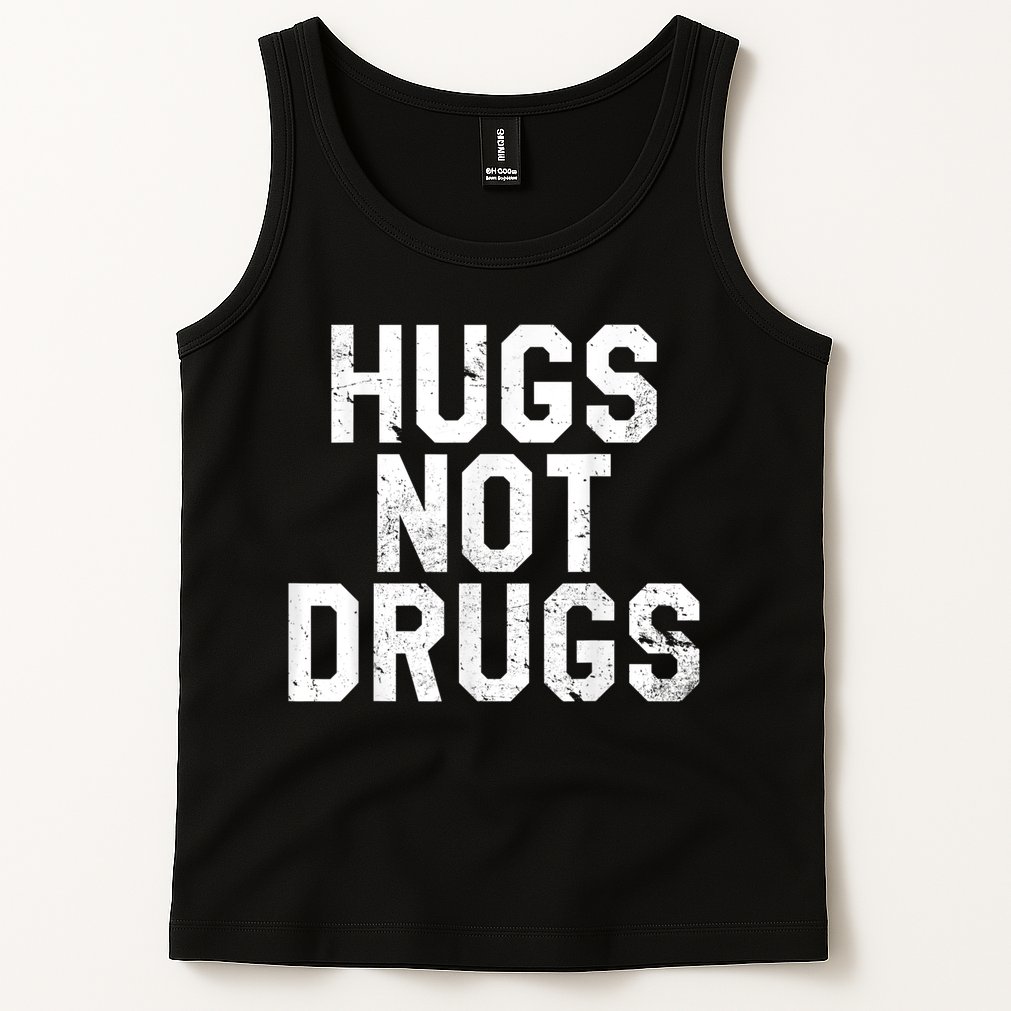 Hugs Not Drugs Distressed Jumbo Print Graphic Tank Top