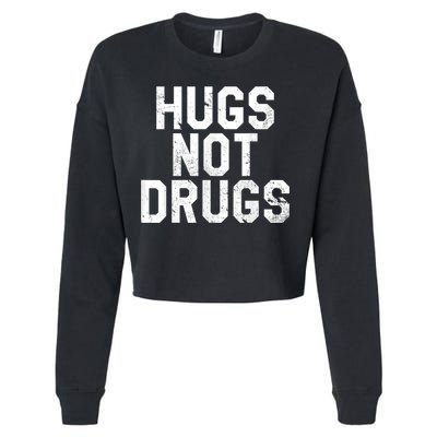 Hugs Not Drugs Distressed Jumbo Print Graphic Cropped Pullover Crew