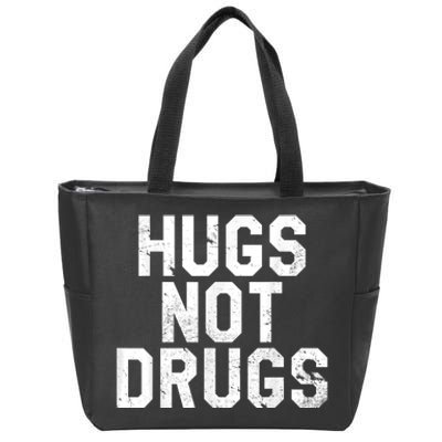 Hugs Not Drugs Distressed Jumbo Print Graphic Zip Tote Bag