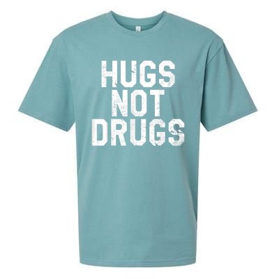 Hugs Not Drugs Distressed Jumbo Print Graphic Sueded Cloud Jersey T-Shirt