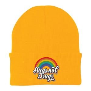 Hugs Not Drugs Rainbow Knit Cap Winter Beanie