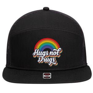 Hugs Not Drugs Rainbow 7 Panel Mesh Trucker Snapback Hat