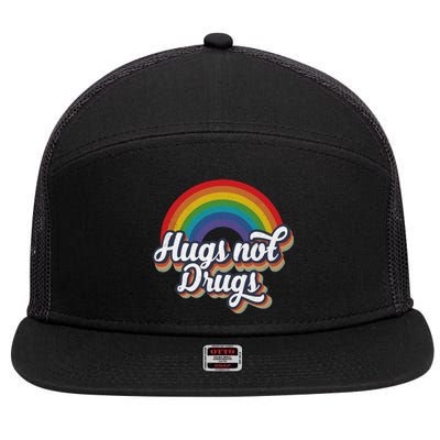 Hugs Not Drugs Rainbow 7 Panel Mesh Trucker Snapback Hat