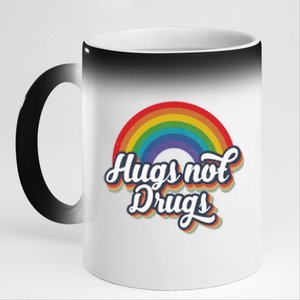 Hugs Not Drugs Rainbow 11oz Black Color Changing Mug