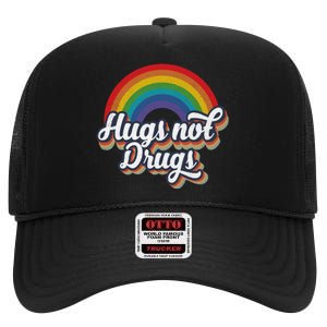 Hugs Not Drugs Rainbow High Crown Mesh Back Trucker Hat