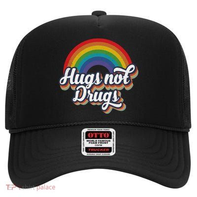 Hugs Not Drugs Rainbow High Crown Mesh Back Trucker Hat