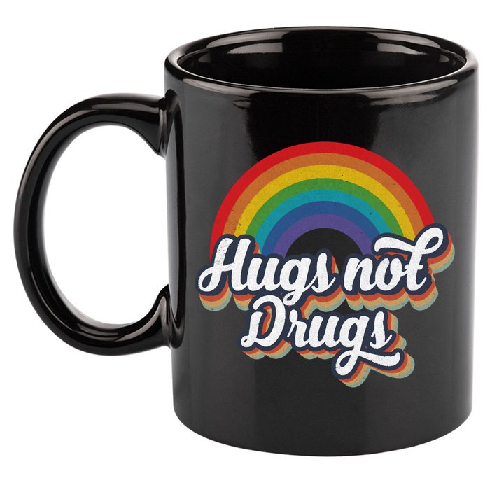 Hugs Not Drugs Rainbow 11oz C Handle Ceramic Mug