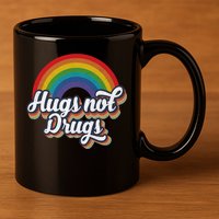 Hugs Not Drugs Rainbow 11oz C Handle Ceramic Mug