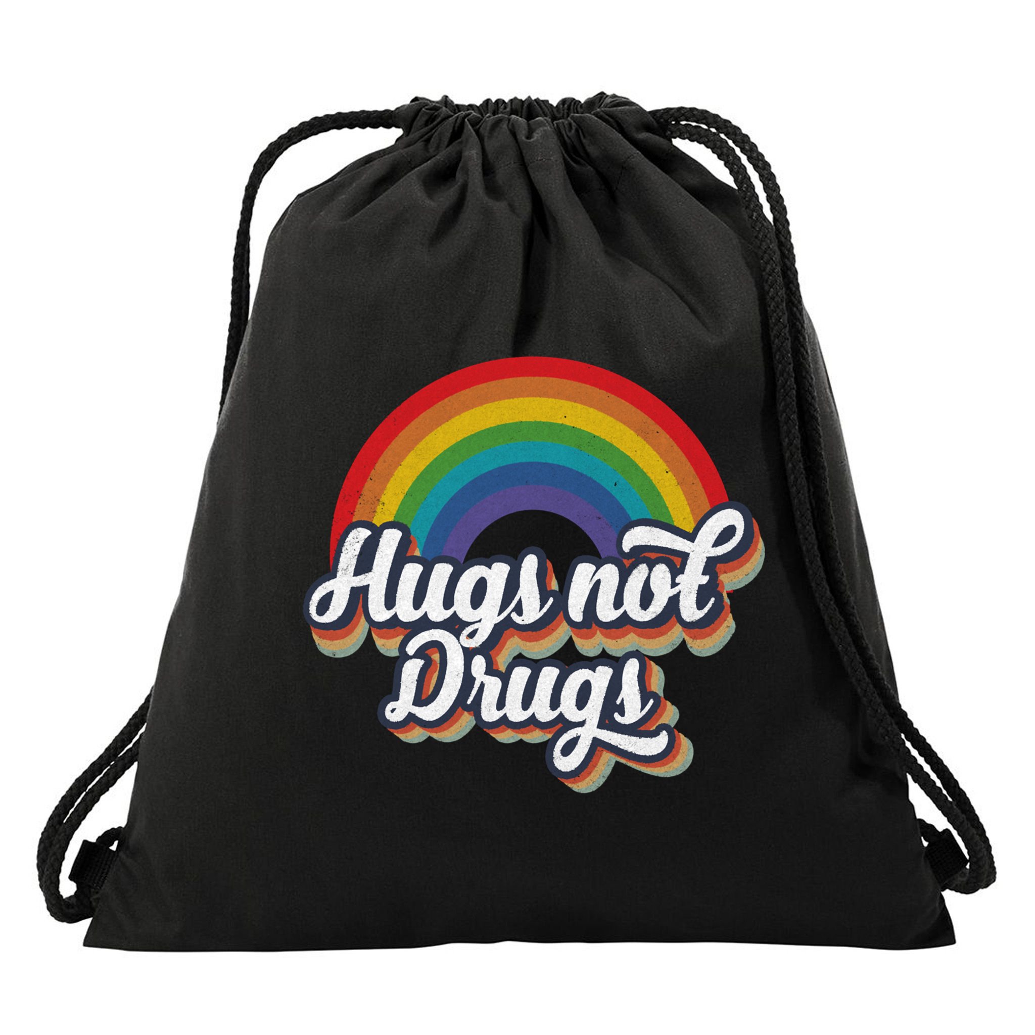 Hugs Not Drugs Rainbow Drawstring Bag