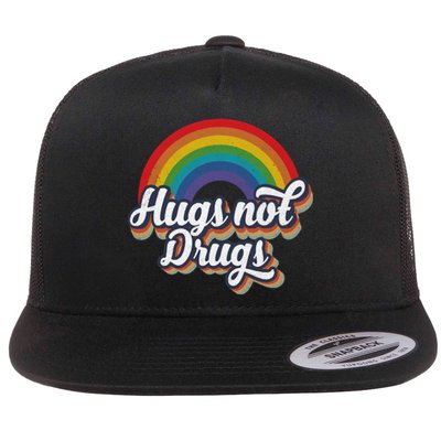 Hugs Not Drugs Rainbow Flat Bill Trucker Hat