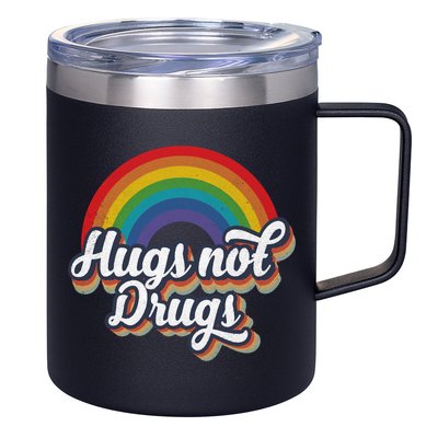 Hugs Not Drugs Rainbow 12oz Stainless Steel Coffee Mug