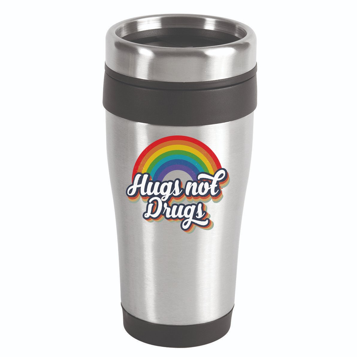 Hugs Not Drugs Rainbow 16oz Travel Tumbler