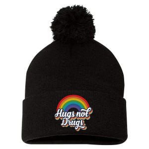 Hugs Not Drugs Rainbow Pom Pom 12in Knit Beanie