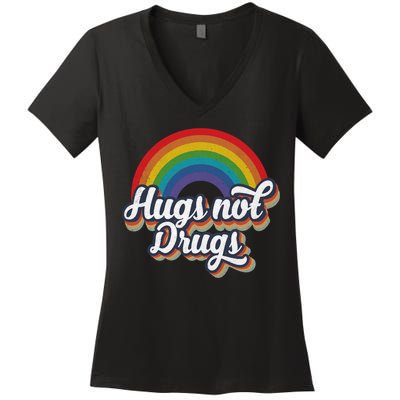 Hugs Not Drugs Rainbow Women's V-Neck T-Shirt