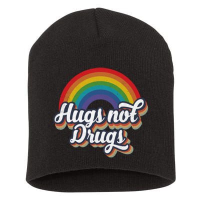 Hugs Not Drugs Rainbow Short Acrylic Beanie