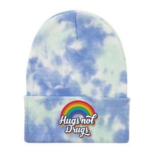 Hugs Not Drugs Rainbow Tie Dye 12in Knit Beanie