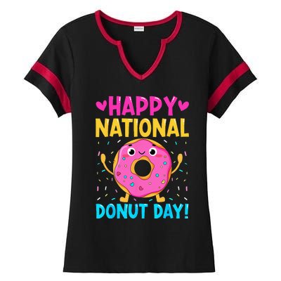 Happy National Donuts Day Baking Funny Baker Lover Girl Ladies Halftime Notch Neck Tee