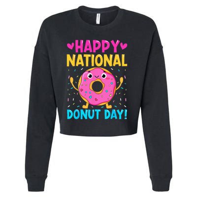 Happy National Donuts Day Baking Funny Baker Lover Girl Cropped Pullover Crew