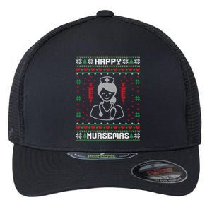 Happy Nursemas Funny Ugly Christmas Nurse Holiday Design Meaningful Gift Flexfit Unipanel Trucker Cap