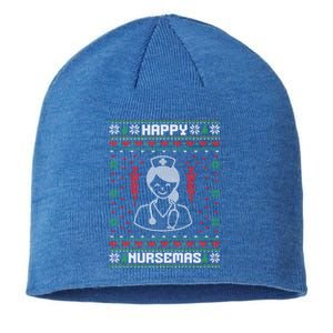 Happy Nursemas Funny Ugly Christmas Nurse Holiday Design Meaningful Gift Sustainable Beanie