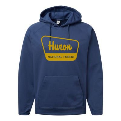 Huron National Forest Vintage Inspired Sign Graphic Gift Performance Fleece Hoodie