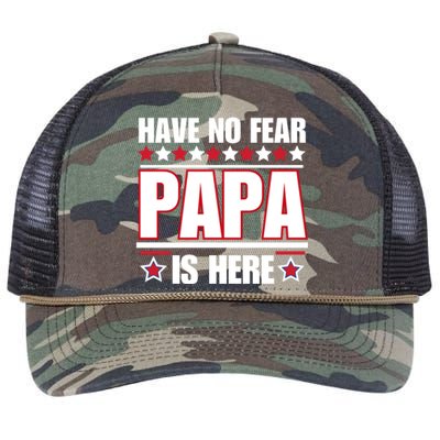 Have No Fear Papa Is Here Funny Paworful Father's Day Saying Retro Rope Trucker Hat Cap