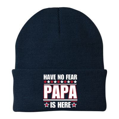 Have No Fear Papa Is Here Funny Paworful Father's Day Saying Knit Cap Winter Beanie