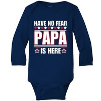 Have No Fear Papa Is Here Funny Paworful Father's Day Saying Baby Long Sleeve Bodysuit