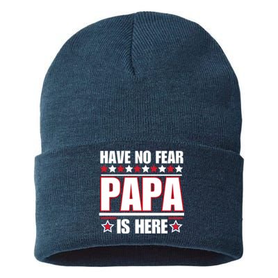 Have No Fear Papa Is Here Funny Paworful Father's Day Saying Sustainable Knit Beanie