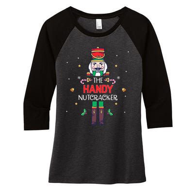 Handy Nutcracker Funny Christmas Family Matching Outfit Women's Tri-Blend 3/4-Sleeve Raglan Shirt