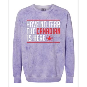 Have No Fear The Canadian Is Here Funny Maple Leaf Graphic Colorblast Crewneck Sweatshirt