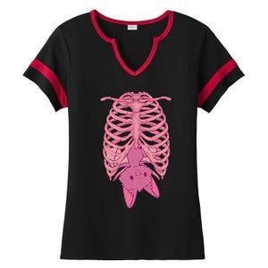 Halloween Nu Goth Pink Bat Pastel Goth Ladies Halftime Notch Neck Tee