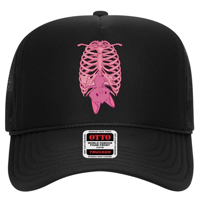 Halloween Nu Goth Pink Bat Pastel Goth High Crown Mesh Back Trucker Hat