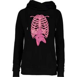 Halloween Nu Goth Pink Bat Pastel Goth Womens Funnel Neck Pullover Hood