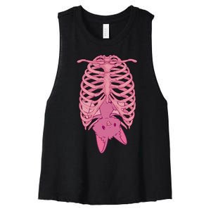 Halloween Nu Goth Pink Bat Pastel Goth Women's Racerback Cropped Tank