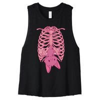 Halloween Nu Goth Pink Bat Pastel Goth Women's Racerback Cropped Tank