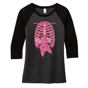 Halloween Nu Goth Pink Bat Pastel Goth Women's Tri-Blend 3/4-Sleeve Raglan Shirt