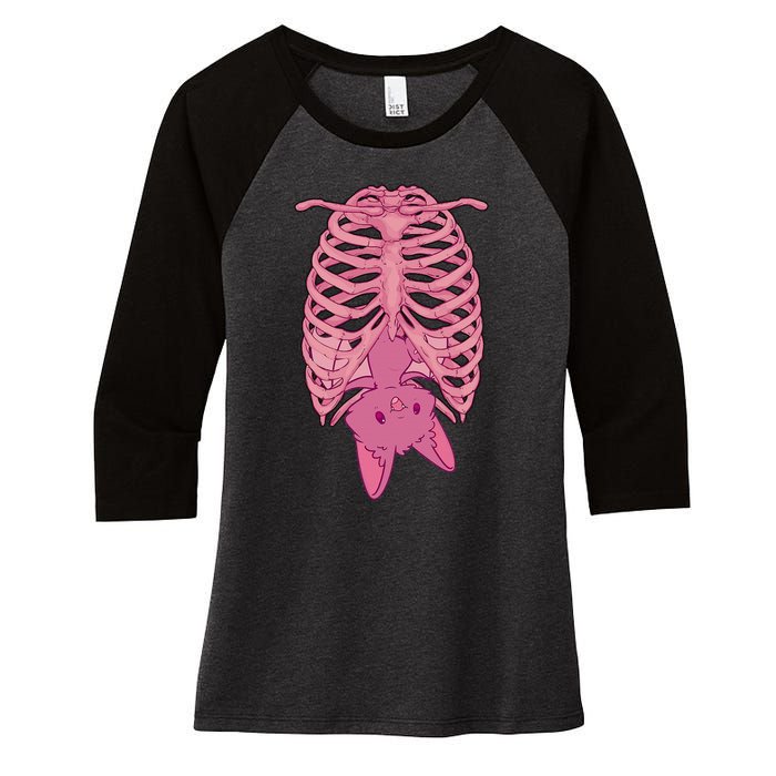 Halloween Nu Goth Pink Bat Pastel Goth Women's Tri-Blend 3/4-Sleeve Raglan Shirt