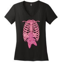 Halloween Nu Goth Pink Bat Pastel Goth Women's V-Neck T-Shirt