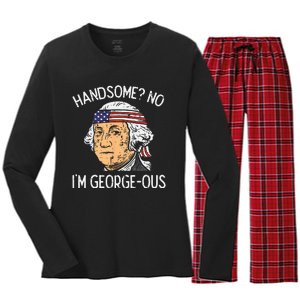 Handsome No Georgeous Washington Funny 4th Of July Fourth Women's Long Sleeve Flannel Pajama Set 