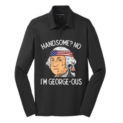 Handsome No Georgeous Washington Funny 4th Of July Fourth Silk Touch Performance Long Sleeve Polo