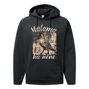 Hawaii Nene Goose Malama Ka Nene Endemic Bird Of Hawaii Performance Fleece Hoodie